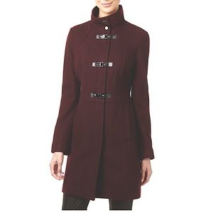 Gently used Kenneth Cole Women's Faux-Leather-Trim Buckle-Front Walker Coat